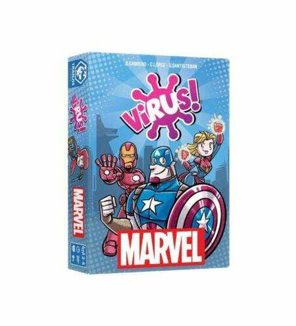 Marvel Virus board game with colorful game pieces and cards, part of Marvel's toy and game collection, designed for fun gameplay.
