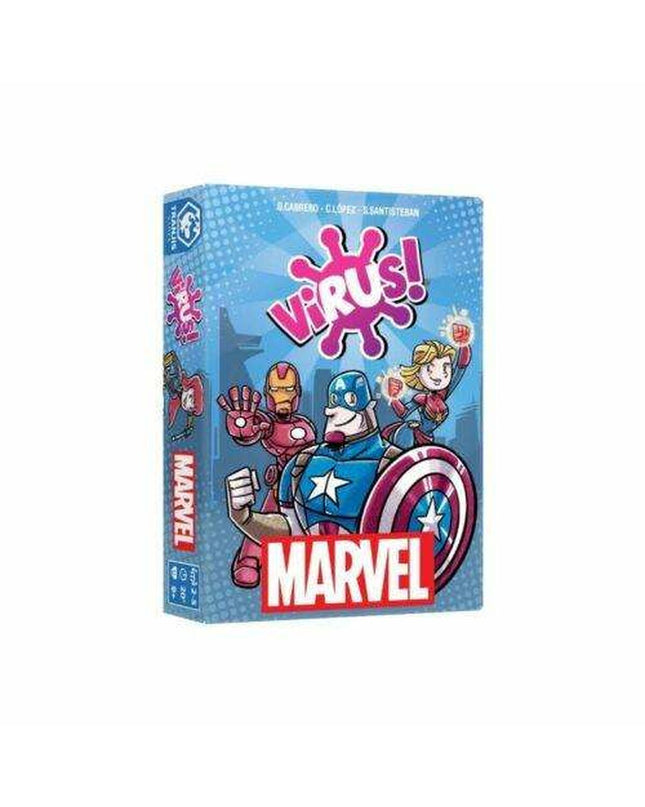 Marvel Virus board game with colorful game pieces and cards, part of Marvel's toy and game collection, designed for fun gameplay.