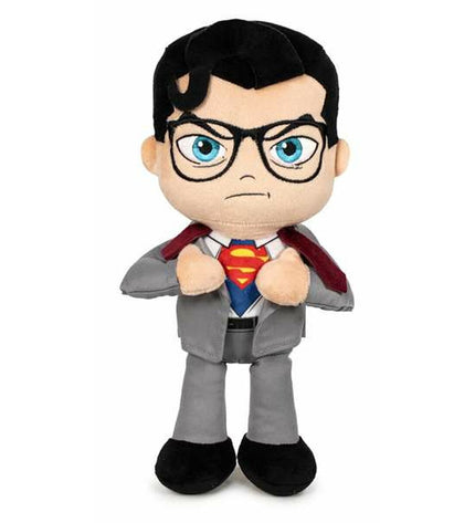 Soft Superman plush toy, 32 cm tall, featuring classic Superman costume with red cape and blue suit, ideal for kids' play.