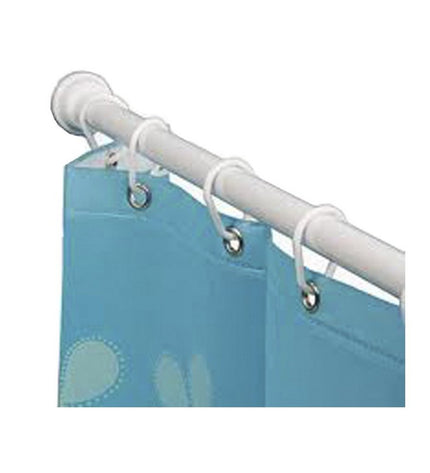White Mirtak curtain rod for home and bathroom, 125 x 220 cm, made of polypropylene, suitable for curtains and shower curtains.