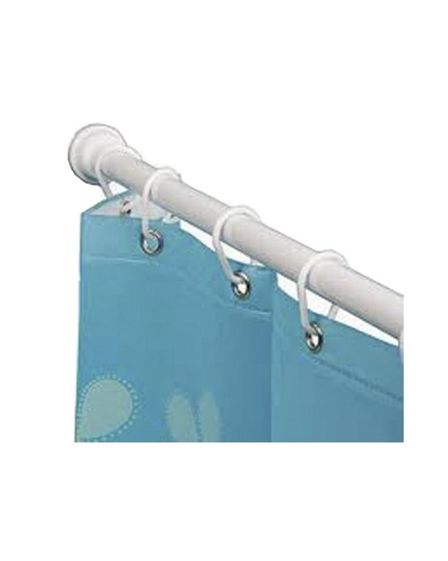 White Mirtak curtain rod for home and bathroom, 125 x 220 cm, made of polypropylene, suitable for curtains and shower curtains.