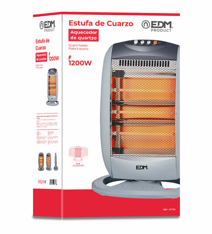 Kwarts Kachel EDM 07136 Zwart portable heater with 1200W power, designed for home heating and kitchen use.
