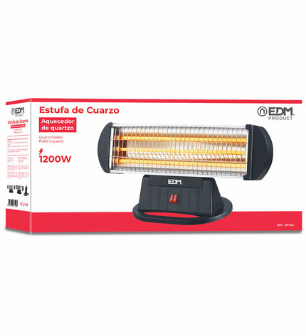 EDM Kwarts Kachel EDM 07140 Zwart portable heater with 1200W for home and cooking use, compact and black in color.