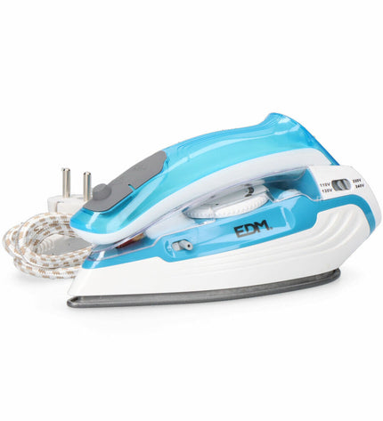 Blue travel steam iron EDM 07305 from EDM Product, compact design suitable for home and travel use