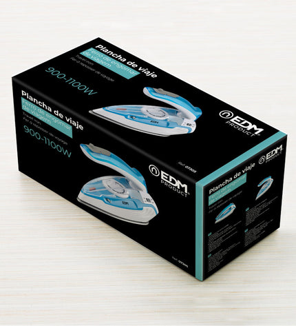 Blue EDM Product travel steam iron for home and travel use, compact design, suitable for pressing clothes on the go.