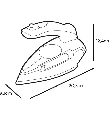 Blue travel steam iron EDM 07305 by EDM Product, showing the compact iron with cord and control dial in a travel setting.