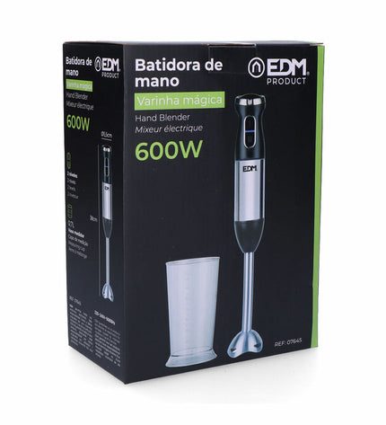 EDM Handblender EDM 07645 in black and silver with 600W power, designed for kitchen and cooking tasks.