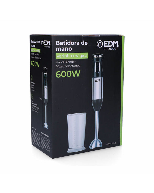 EDM Handblender EDM 07645 in black and silver with 600W power, designed for kitchen and cooking tasks.