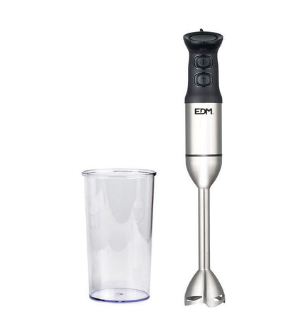 EDM Handblender EDM 07647 in zwart en zilverkleur, 1000W, small kitchen appliance with ergonomic handle and blending attachments.