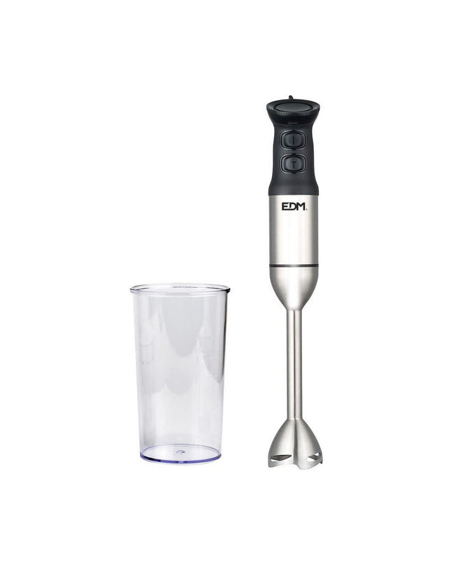 EDM Handblender EDM 07647 in zwart en zilverkleur, 1000W, small kitchen appliance with ergonomic handle and blending attachments.