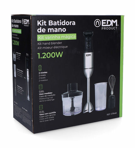 EDM Handblender EDM 07648 in black and silver, compact electric kitchen appliance for blending and mixing in the kitchen.