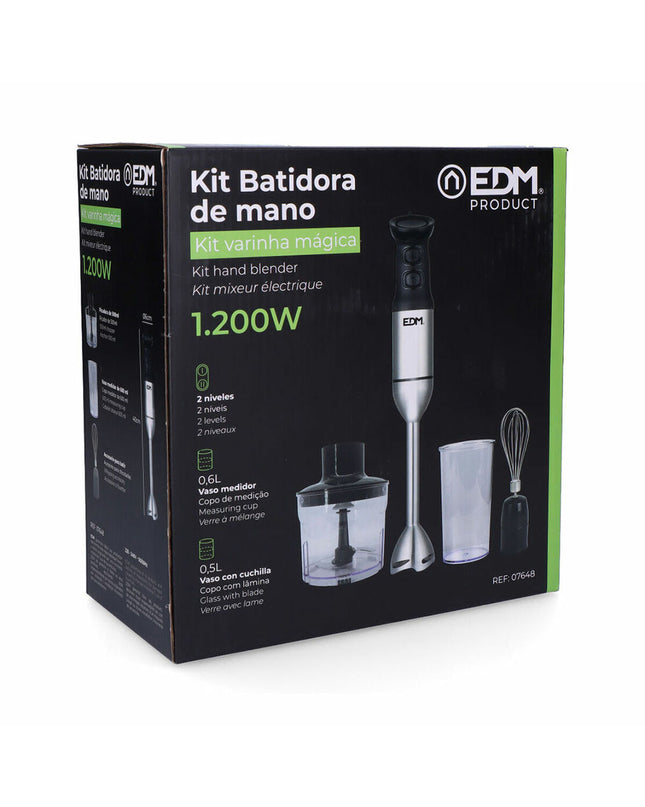 EDM Handblender EDM 07648 in black and silver, compact electric kitchen appliance for blending and mixing in the kitchen.