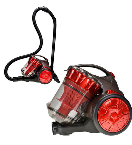 EDM Multi-Cyclonic Stofzuiger 700W for home cleaning, showing a modern vacuum cleaner with a large dust container and adjustable hose.