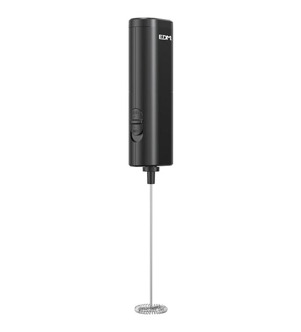 EDM Mini-Opklopper en Schuimer for kitchen use, compact electric device with buttons and display, in black and silver.