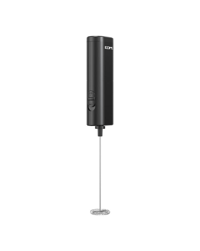 EDM Mini-Opklopper en Schuimer for kitchen use, compact electric device with buttons and display, in black and silver.