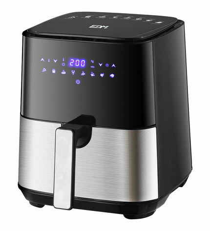EDM Luchtfriteuse 07790 with 1450W power, 5L capacity, LED display for home cooking, compact electric kitchen appliance
