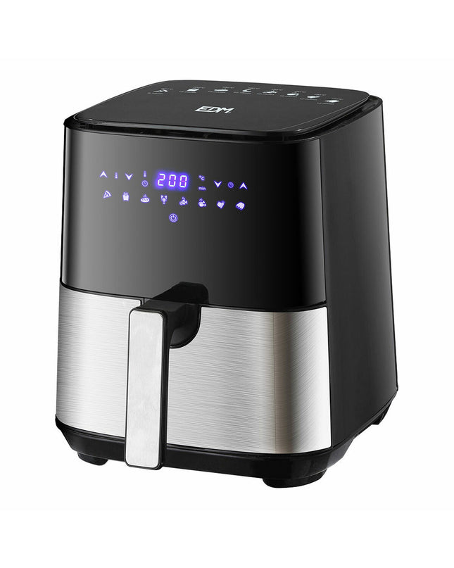 EDM Luchtfriteuse 07790 with 1450W power, 5L capacity, LED display for home cooking, compact electric kitchen appliance