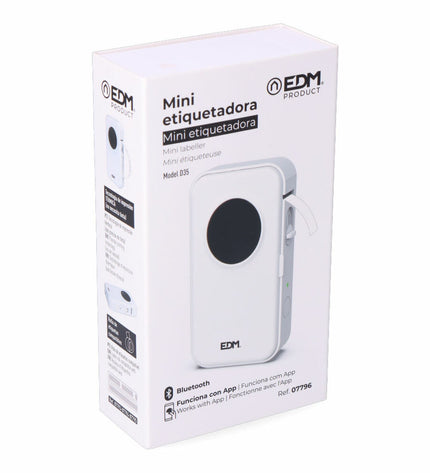 EDM Product thermal Bluetooth printer in white, suitable for office electronics and stationery, shown on a desk setup.