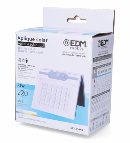 LED outdoor garden light EDM 31846 with motion sensor, white 2W, 220 lumens, 6500K, suitable for exterior decoration.