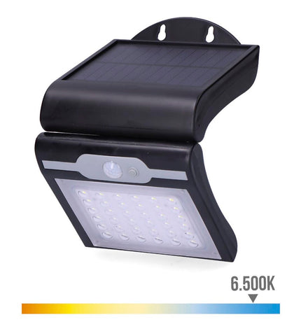 EDM Wandlamp EDM 31847 Zwart outdoor garden decor with 2W LED, motion sensor, 220 lumens, 6500K for outdoor lighting.
