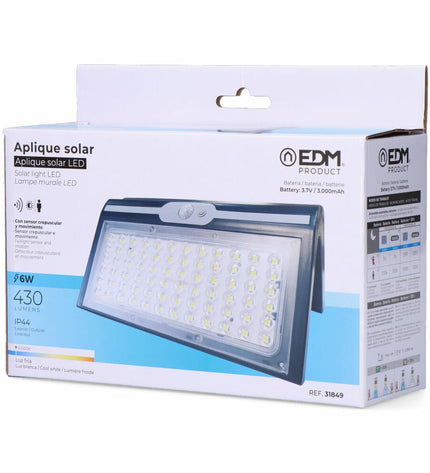 EDM Wandlamp EDM 31849 black outdoor garden light with motion sensor, 6W, 430 lumens, 6500K daylight color.