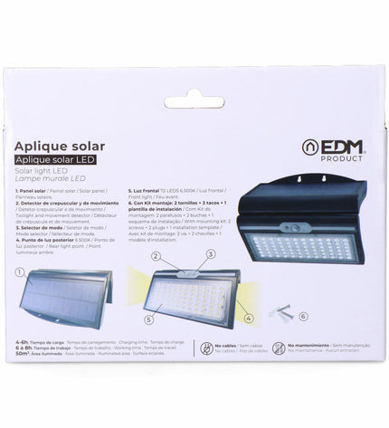EDM Wandlamp EDM 31849 black outdoor garden light with motion sensor, 6W, 430 lumens, 6500K cool white decor for exterior.