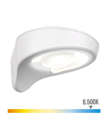 EDM LED outdoor garden wall light with motion sensor, 2W, 200 lumens, white finish, 155 lumens, 6500K color temperature.