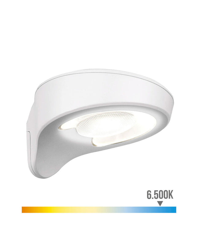 EDM LED outdoor garden wall light with motion sensor, 2W, 200 lumens, white finish, 155 lumens, 6500K color temperature.