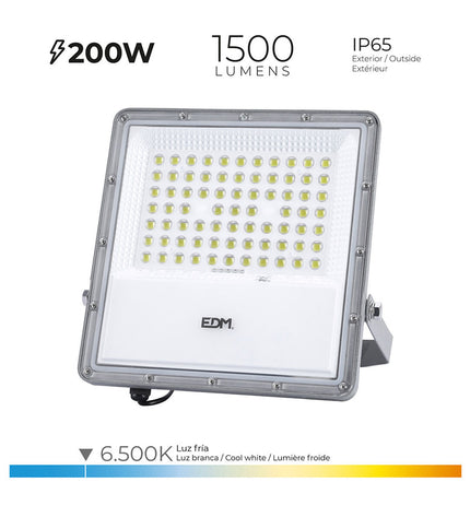 EDM Bouwlamp EDM 31855 200W outdoor garden light with remote control, solar panel, 1500 lumens, 6500K daylight color