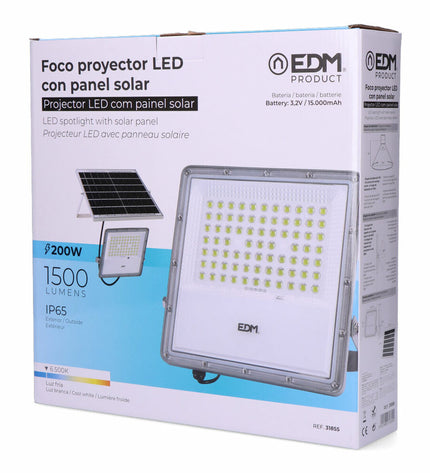 EDM Bouwlamp EDM 31855 200W outdoor garden light with remote control, photovoltaic solar panel, 1500 lumens, 6500K color temperature