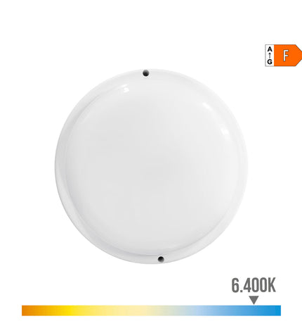 EDM LED outdoor garden light in white aluminium and plastic, 18W, 120W equivalent, circular design, 1820 lumens, 6400K.