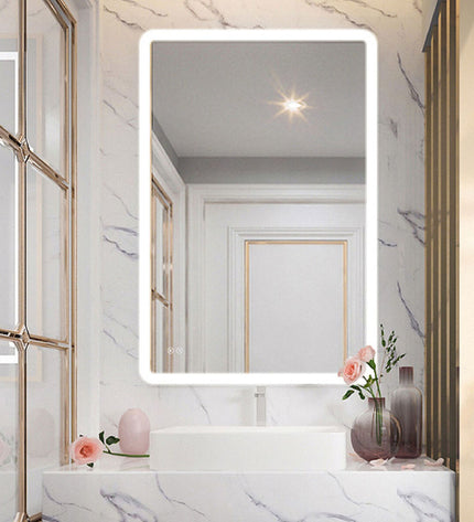 Rectangular LED mirror EDM 32435 with 20W light, 80x60 cm for bathroom or home use, featuring modern design and bright illumination.