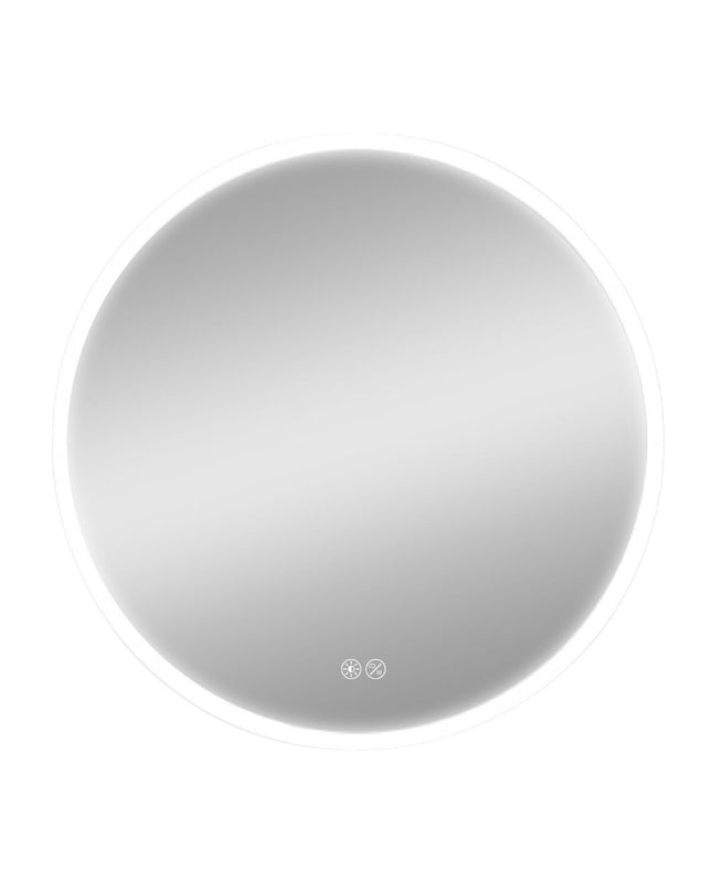 Round LED wall mirror by EDM with transparent aluminum frame, 60cm diameter, ideal for bathroom and home use.
