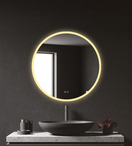 Round LED wall mirror in transparent aluminum with 20W light, suitable for bathroom and home use, by EDM Product.