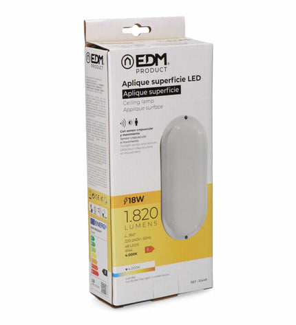 EDM Wandlamp EDM 32448 outdoor garden light with plastic oval design, 18W LED, motion and light sensors, 4000K cool white illumination