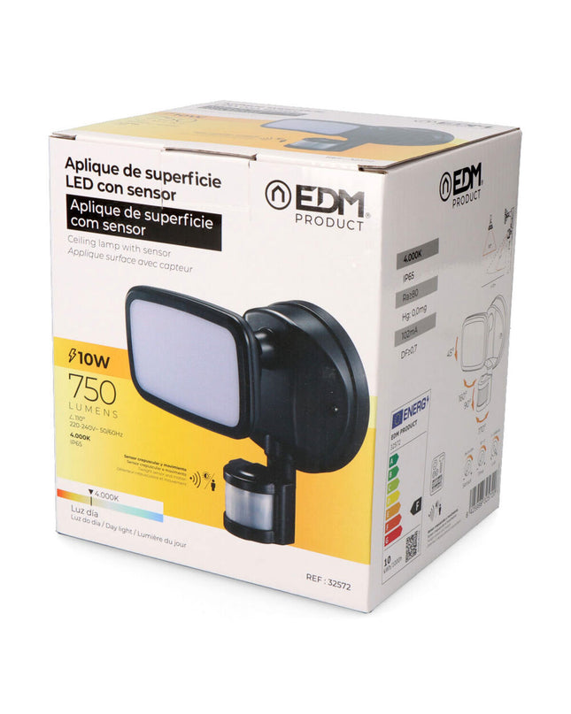 EDM LED spotlight EDM 32572 in black, 10W outdoor garden decorative light with 750 lumens and 4000K color temperature.