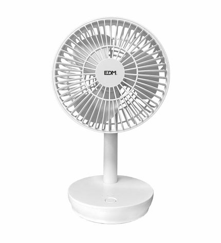 EDM Tafelventilator EDM 33501 in wit, draagbare USB airconditioning, compact 16.5x18.5 cm, herlaadbaar, ideaal voor huis en koken.