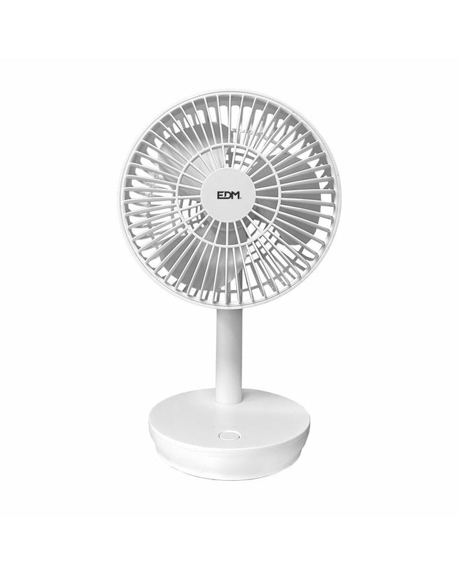 EDM Tafelventilator EDM 33501 in wit, draagbare USB airconditioning, compact 16.5x18.5 cm, herlaadbaar, ideaal voor huis en koken.