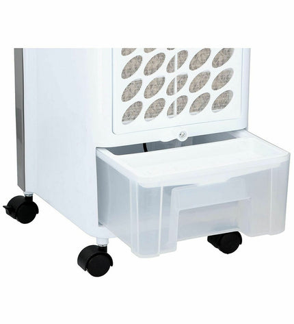 Portable EDM air cooler with 80W power, 3.6L water tank, compact design for home and kitchen use.