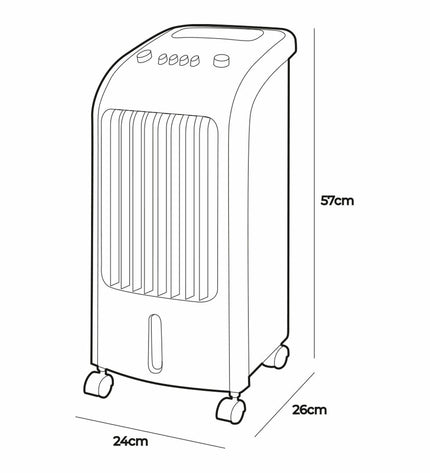 Portable EDM air cooler with 80W power, 3.6L water tank, designed for home and kitchen cooling.
