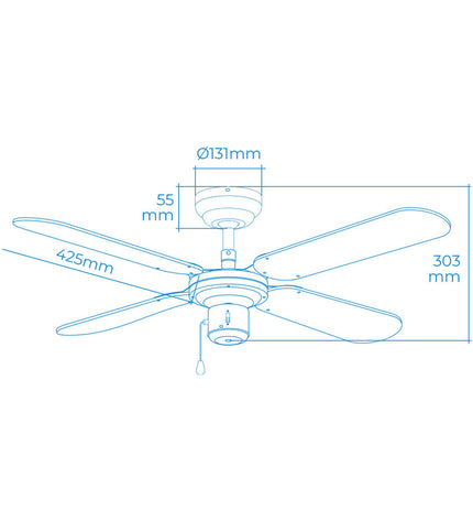 EDM 33802 Báltico ceiling fan in white, 102 cm diameter, 50W, mounted on ceiling with blades visible.