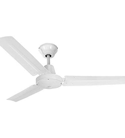 EDM 33981 white industrial ceiling fan with 60W motor, 140cm diameter, suitable for home and kitchen ventilation.