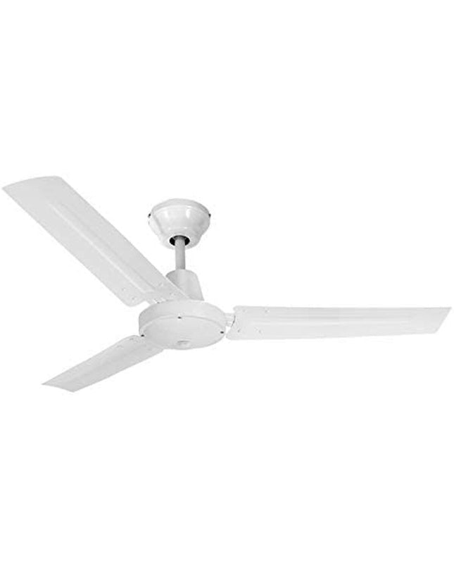 EDM 33981 white industrial ceiling fan with 60W motor, 140cm diameter, suitable for home and kitchen ventilation.