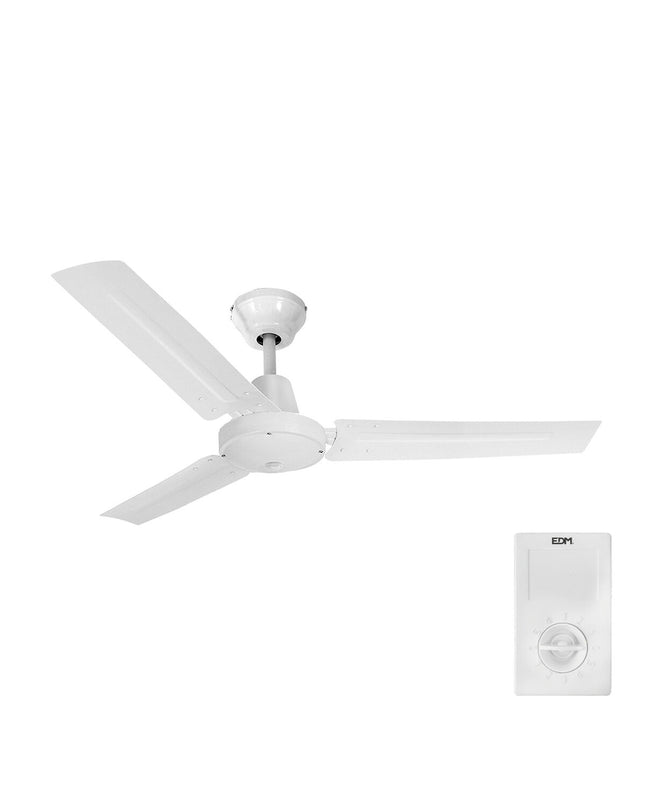Industrial EDM 33981 white ceiling fan, 60W, 140cm diameter, suitable for home and kitchen ventilation.