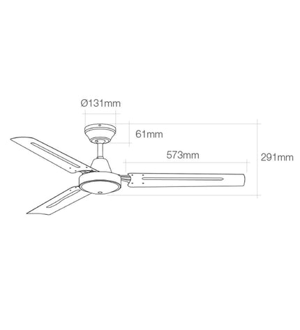 EDM 33981 white industrial ceiling fan with 60W motor, 140cm diameter, for home and kitchen ventilation.