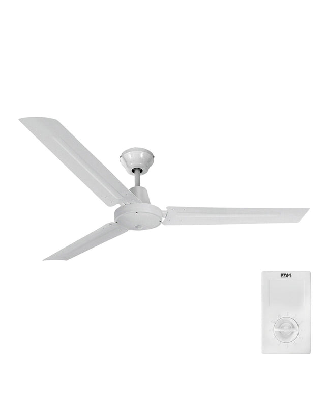 EDM 33982 white 60W mini industrial ceiling fan with 120cm diameter, suitable for home and kitchen cooling.