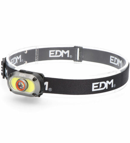 EDM 36122 LED headlamp with 7W, 500 lumens, for outdoor activities like camping and hiking, featuring adjustable straps.