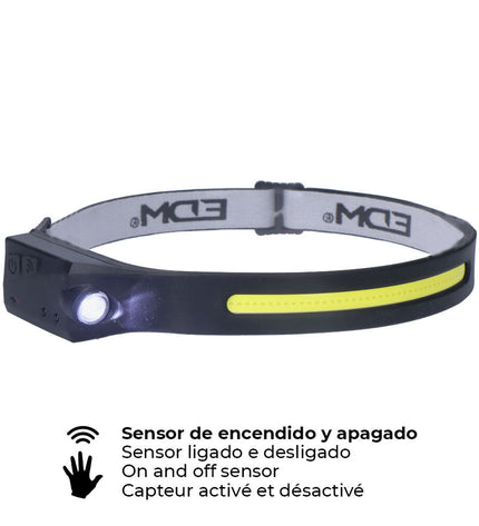 EDM sport headlamp with COB and spotlights, 3W and 8W LEDs, ideal for camping and outdoor activities