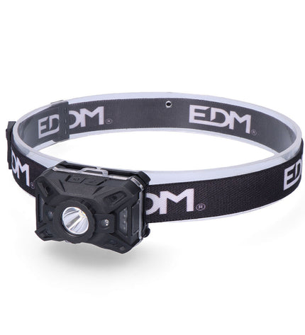 EDM sport headlamp with COB LED, 5W, 200 lumens, light sensor, 7 functions, ideal for camping and outdoor activities, 3-pack