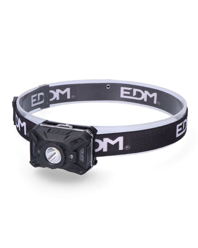 EDM sport headlamp with COB LED, 5W, 200 lumens, light sensor, 7 functions, ideal for camping and outdoor activities, 3-pack